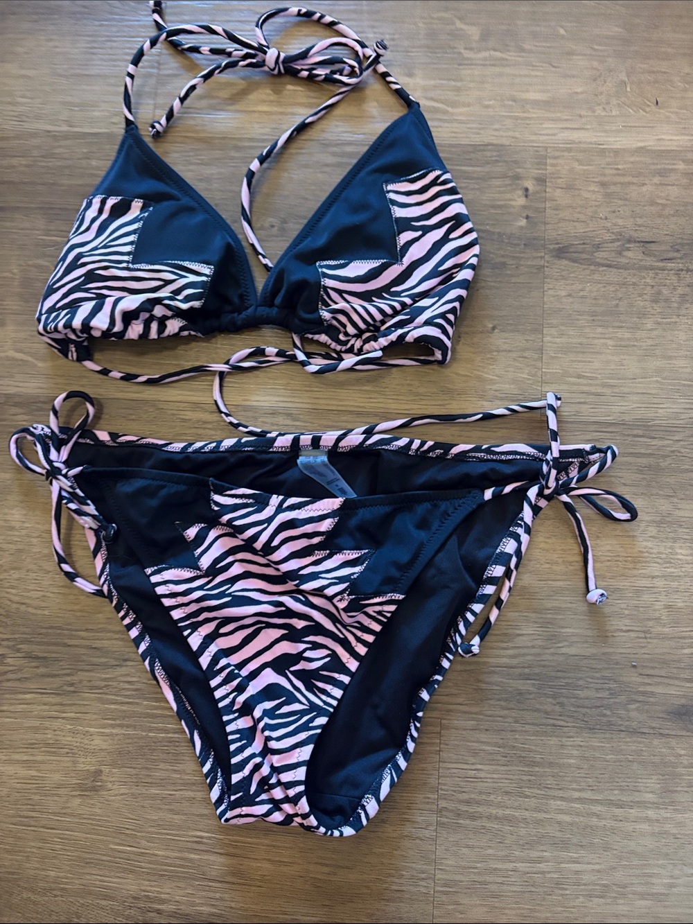 Victoria's Secret Black and Pink Zebra String Bikini
